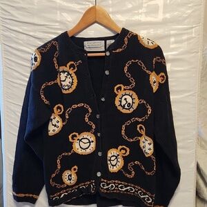 Northern Isle Signature Hand Embroidered clocks long sleeve cotton cardigan sz M